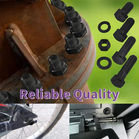 Tough As Nails Heavy Duty Carbon Steel Grade 8 Hex Bolts And Nuts Assortment Kit on mechanical wheel and bike, showing coarse thread and washers.