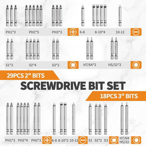 228 Piece Pro Grade Screwdriver Bit Set with Magnetic Bit Holder and Quick Change Adapter, various bit types shown.