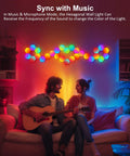 Hexagon RGB LED Light Panels 8 Pack With Music Sync, App Control, And Remote illuminating living room with couple on couch