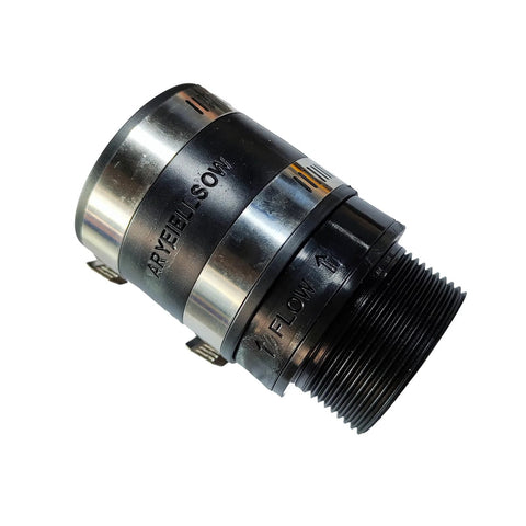 Inline check valve, black with silver collar, model 30-0238, angled side view.