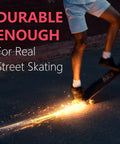 Skateboard Spark Plate For Bold Tricks And Daring Rides Black Elevate Your Ride With A Sick Spark Show Easy Mount On Any Deck Safe Installation For Street And Park Sessions, showing sparks during a night skate session.