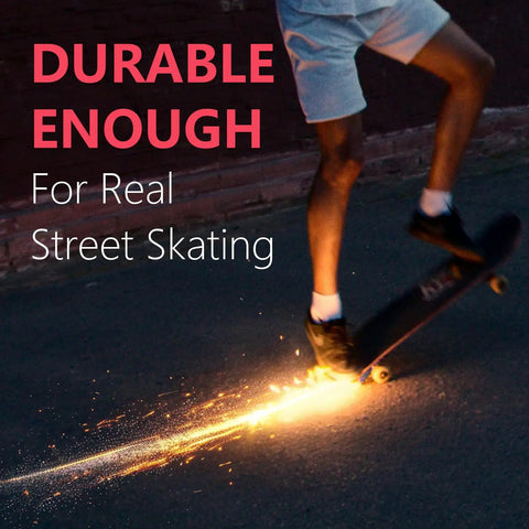 Skateboard Spark Plate For Bold Tricks And Daring Rides Black Elevate Your Ride With A Sick Spark Show Easy Mount On Any Deck Safe Installation For Street And Park Sessions, showing sparks during a night skate session.