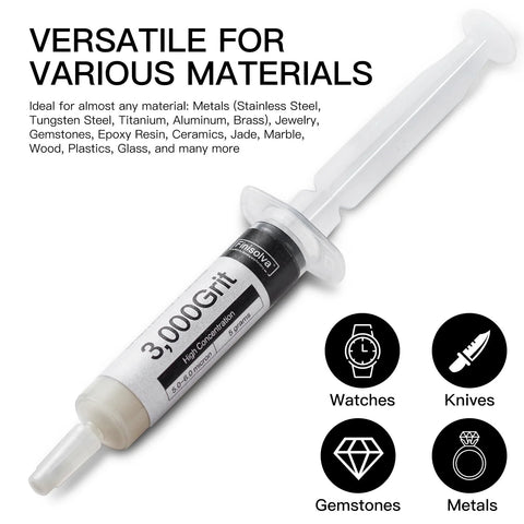 Diamond polishing paste syringe labeled 3,000 grit, high-concentration diamond paste for metal, jewelry and watches
