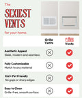 Comparison of grille vents vs. flush mount wall vent cover 4x10 inch, minimalist white ABS plastic HVAC air return grille.
