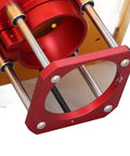 Close-up of the precision insert plate and smooth crank dial of Rock Solid Router Lift System With Smooth Crank Dial Hella Sturdy Aluminum Base Precision Insert Plate Miter Fence And Alignment Ruler For Knockout Woodworking Builds.