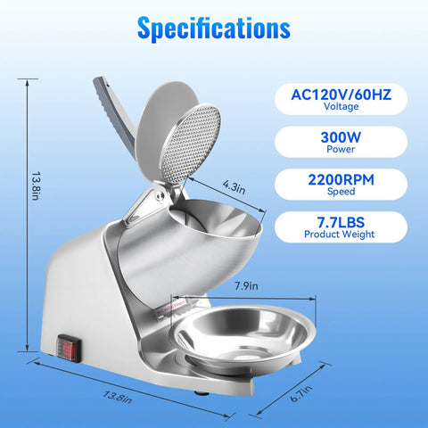 Top Shelf Heavy Duty Electric Ice Crusher And Shaver With A Beefy 300W Motor Powering Through Up To 186 Lbs Per Hour for precision ice shaving.