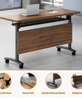 Smooth Rolling Folding Conference Table With Heavy Duty Casters Quick Collapsible Meeting Desk For Corporate Training showing solid wood top and wheels.