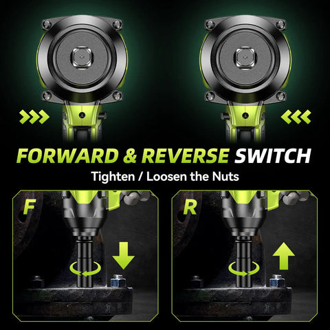 Forward and reverse switch on Heavy Duty Cordless One Half Inch Drive Impact Wrench With Brushless Motor 1600 Nm Torque