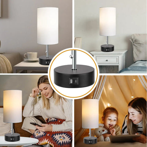Three Color Temperature Bedside Lamp With USB A Port And USB C Port for bedroom and living room, 9W LED bulb