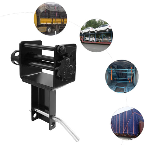 Heavy Duty Trailer Stake Pocket Winch For Cargo Securing, 2-Hole Black Ratchet, 5400 Lbs Capacity, Carbon Steel Build