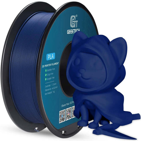Navy Blue 1.75mm Matte PLA Filament 1kg Spool For 3D Printing with smooth finish, shown with blue 3D printed cat model