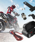 Dual USB Charger Socket 5 Volt 3 Amp 4 In 1 Motorcycle Handlebar Clamp Power Adapter with Clock, Lighter Socket, Voltmeter