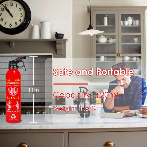 620ml Large 8 In 1 Water Based Fire Extinguisher For Home Car Boat Kitchen With Wall Mount Portable displayed on kitchen counter