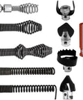 Ten Piece Drain Snake Drill Attachment And Heavy Duty Auger Cutter Kit featuring various 5/8 inch cable heads and a screwdriver.
