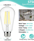 Vintage LED Edison Bulbs 60 Watt Equivalent 6W ST58 Filament Bulbs 4000K Neutral Daylight Clear Glass E26 Base Non Dimmable
