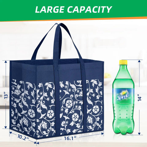 Foldable Reusable Grocery Bags Four Pack With Reinforced Handles And Waterproof Coating Heavy Duty Tote Bags For Groceries Kitchen