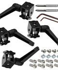 4 Pack 2020 Series Aluminum Extrusion Profile Connectors With 180 Degree Adjustable Pivot Brackets And Handles M6 X 1.0 Screws Nuts And Tap Bits For 6mm T Slot And 20 By 20 Aluminum Rails Black, black connector set with screws and tap bits