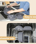 Microwave Ramen Cooker Bowl With Chopsticks And Spoon, Dishwasher Safe And BPA Free, Gray Ramen Bowl being washed in sink and dishwasher