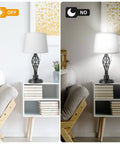 Set Of 2 Bedside Lamps With USB Port And AC Outlet, Nightstand Lamps With Pull Chain, 22 Inch Tall Gray Shade in Living Room