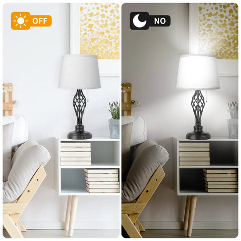 Set Of 2 Bedside Lamps With USB Port And AC Outlet, Nightstand Lamps With Pull Chain, 22 Inch Tall Gray Shade in Living Room