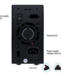 Back view of High Precision Variable Power Supply 60V 5A 300W Bench Regulated Unit with cooling fan, switch, and input socket.