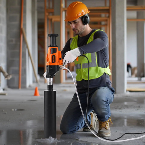 Construction worker using Diamond Core Drill For Concrete And Stone, 0.8 To 6.3 Inch Hole Diameter, 2000W Beast Power