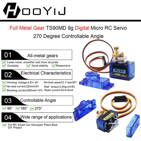 4 Pack Beefed Up Full Metal Gear TS90MD 9g Digital Micro RC Servo 270 Degree Upgrade SG90 Mini Servos Motor For Arduino RC DIY