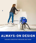 No Hassle Electric Airless Paint Sprayer Featuring Always On Prime Tech For Unthinned Paint And Stain used for wall painting.