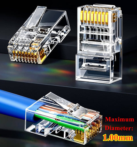 100 Pack Cat5e RJ45 Connectors Ends For Solid Wire And Standard Ethernet Cable Unshielded Not Pass Through With Handy Storage Case