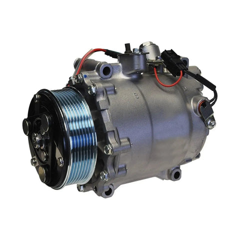 Install This Badass Heavy Duty AC Compressor With Clutch Direct Original Replacement Cooling Unit showing side angle with electrical connectors.