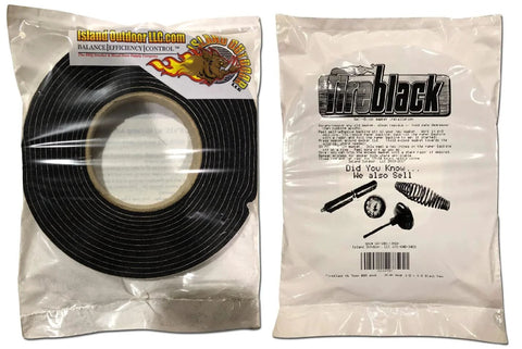 Fireblack hi-temp smoker gasket roll, 15 ft, self-stick, black; front view of packaging