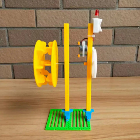 Hands-On Hand Crank Water Turbine Generator For Physics Class And DIY Hydroelectric Kit, yellow plastic turbine with base