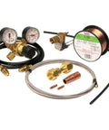 MIG Conversion Kit For Weld Pack 100HD Wire Feed Welder with gas regulator, hoses, connectors, 2 lb spool of SuperArc L56 wire, and nozzle.