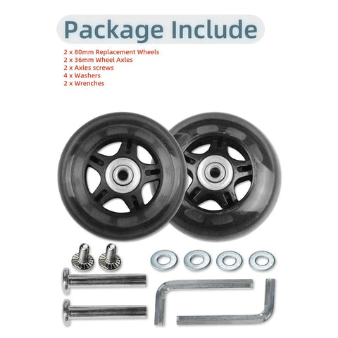 Package of 80mm PU Replacement Luggage Wheels with ABEC-7 Bearings for Suitcases, Duffel Bags, Trolley Bags, Inline Skates.