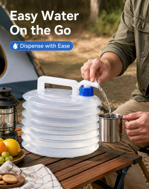 Person using Foldable Water Container With Spigot And Gloves 3L For Camping And Travel outdoors at a picnic table