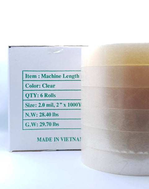 Heavy Duty Clear Packing Tape 6 Roll Bundle 2 Inches Wide By 1000 Yards Each with clear box and detailed label.