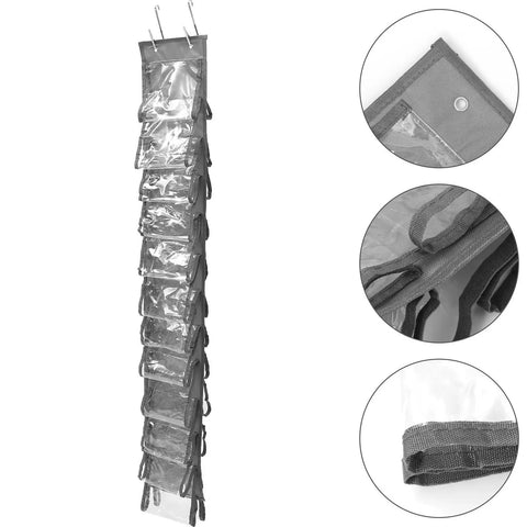 Double Sided Hanging Clothes Organizer Bag Keeps Your Closet Hella Tidy And Super Easy To Grab What You Need For Daily Storage And Simple Home Organization Vibes That Make Your Space Game Strong, grey with dual pockets.
