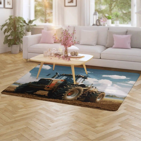 Farm Tractor Themed Area Rug 40 By 60 Inch Non Slip Stain Resistant Low Pile Floor Mat for living room with tractor design