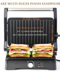 Big Panini Press Grill Sandwich Maker 3 In 1 opens flat to 180 degrees with non-stick plate, cooking two large sandwiches.