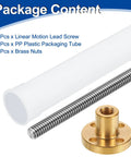 300mm Tr6X1 Lead Screw With Brass Nut For DIY 3D Printer Upgrades In 304 Stainless Steel Silver, 1mm Pitch And 1mm Lead, 1 Start, Smooth Linear Motion, Packs In Plastic Packaging Tube; lead screw, brass nut, packaging tube