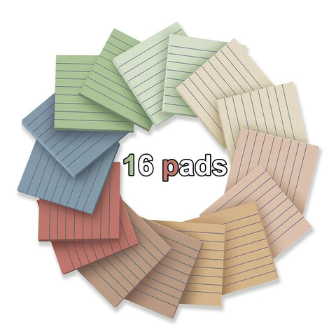 16 Pack Lined Sticky Notes 3 By 3 Inches Ruled Memo Pads With Super Sticky Power In Vintage Colors arranged in a circle
