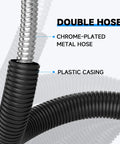 Hella Bright Led Machine Work Light With Rock Solid Magnetic Base And Flexible Gooseneck Shaft detail of double hose with chrome-plated metal and plastic casing