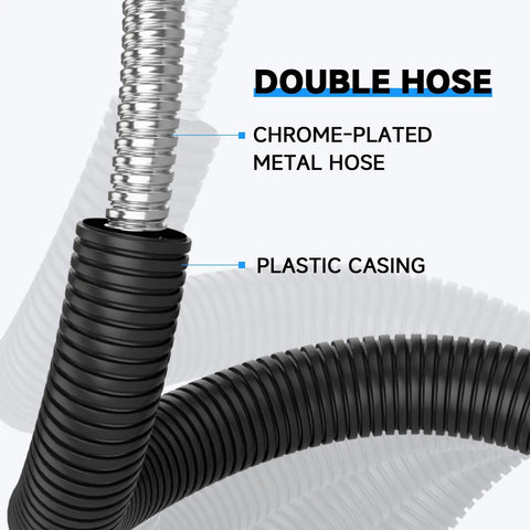 Hella Bright Led Machine Work Light With Rock Solid Magnetic Base And Flexible Gooseneck Shaft detail of double hose with chrome-plated metal and plastic casing