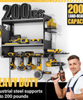 Must Have Power Tool Organizer Wall Mount With Charging Station for Garage Cordless Tools Hanger and Battery Storage Rack, showing drill holder and power strip.