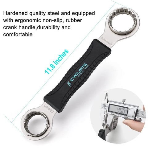 4 In 1 Bicycle Bottom Bracket Tool For Quick Removal And Installation, Compatible With Shimano Hollowtech II BB9000 BBR60 And FSA MegaEvo CT B10, showing durable steel and rubber handle, measuring 11.8 inches.