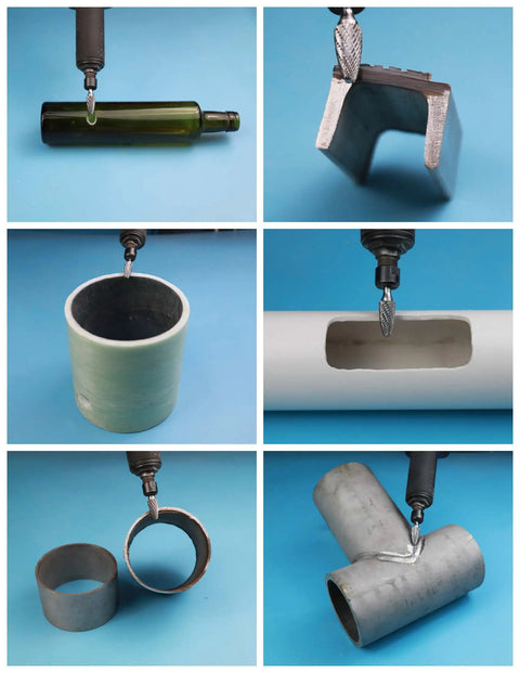 Quarter Inch Carbide Burr Set With Tree Shape Head For Die Grinder Bits cutting and deburring metal, glass, and plastic surfaces.