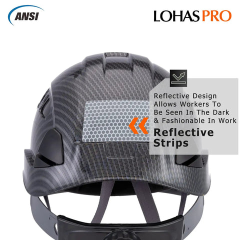 Rear view of Heavy Duty Construction Hard Hat With Visor And Chin Strap White Ventilated Safety Helmet ANSI Z89.1 OSHA Approved