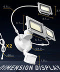 LED Motion Sensor Security Flood Light With 50W 6000LM 6500K IP65 Waterproof 3 Head Exterior Flood Light dimensions shown