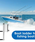 Two Step Emergency Reboarding Ladder For Boats Quick Deploy Jack Plate Boat Ladder With Foldable Twin Steps For Fast Reentry After A Swim Rotates Out Easily And Snaps In Secure When Not In Use. Aluminum boat ladder for fishing boat on jack plate