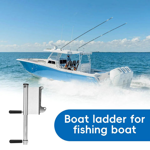 Two Step Emergency Reboarding Ladder For Boats Quick Deploy Jack Plate Boat Ladder With Foldable Twin Steps For Fast Reentry After A Swim Rotates Out Easily And Snaps In Secure When Not In Use. Aluminum boat ladder for fishing boat on jack plate